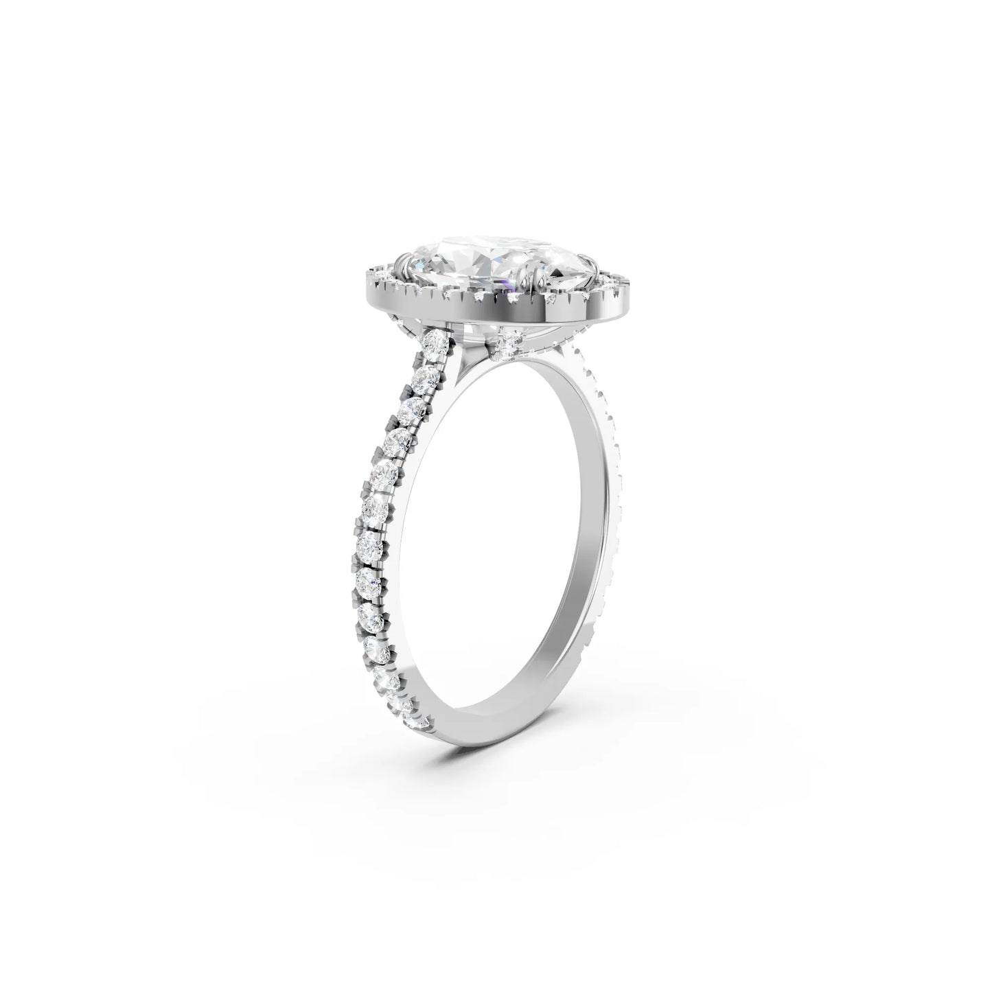 14K Gold Oval Cut Diamond Halo Pave Engagement Ring