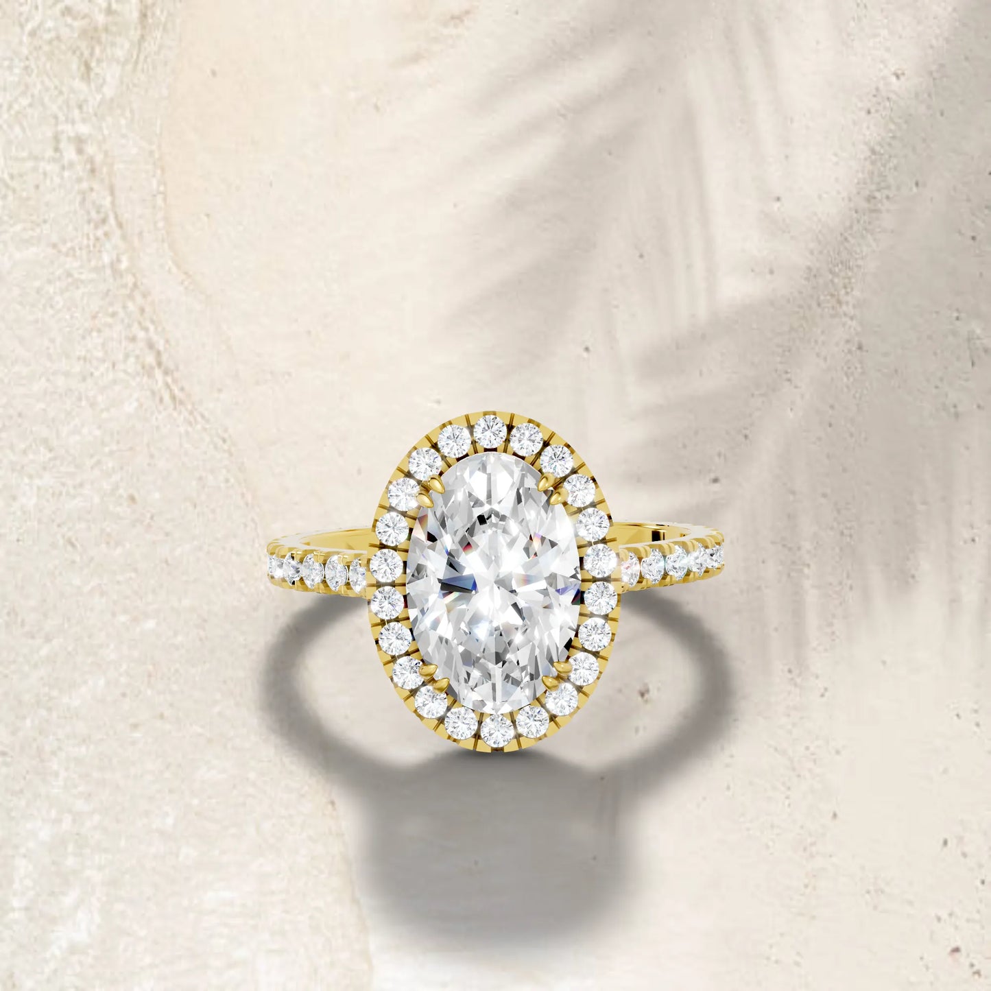 14K Gold Oval Cut Diamond Halo Pave Engagement Ring