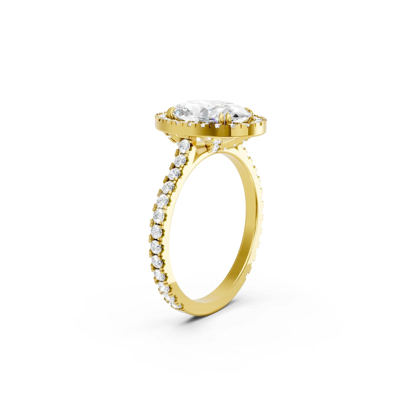 14K Gold Oval Cut Diamond Halo Pave Engagement Ring