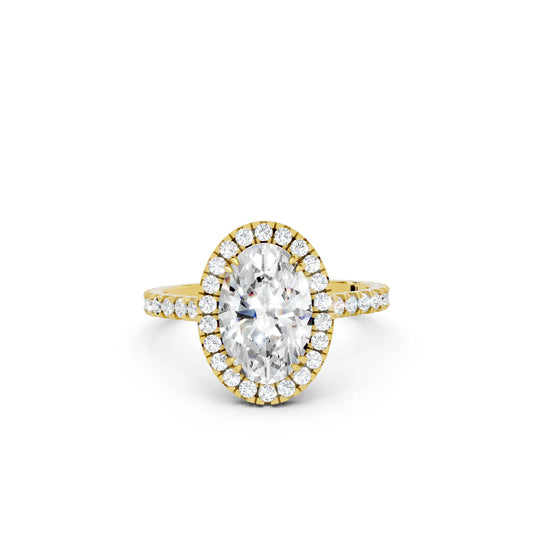 14K Gold Oval Cut Diamond Halo Pave Engagement Ring
