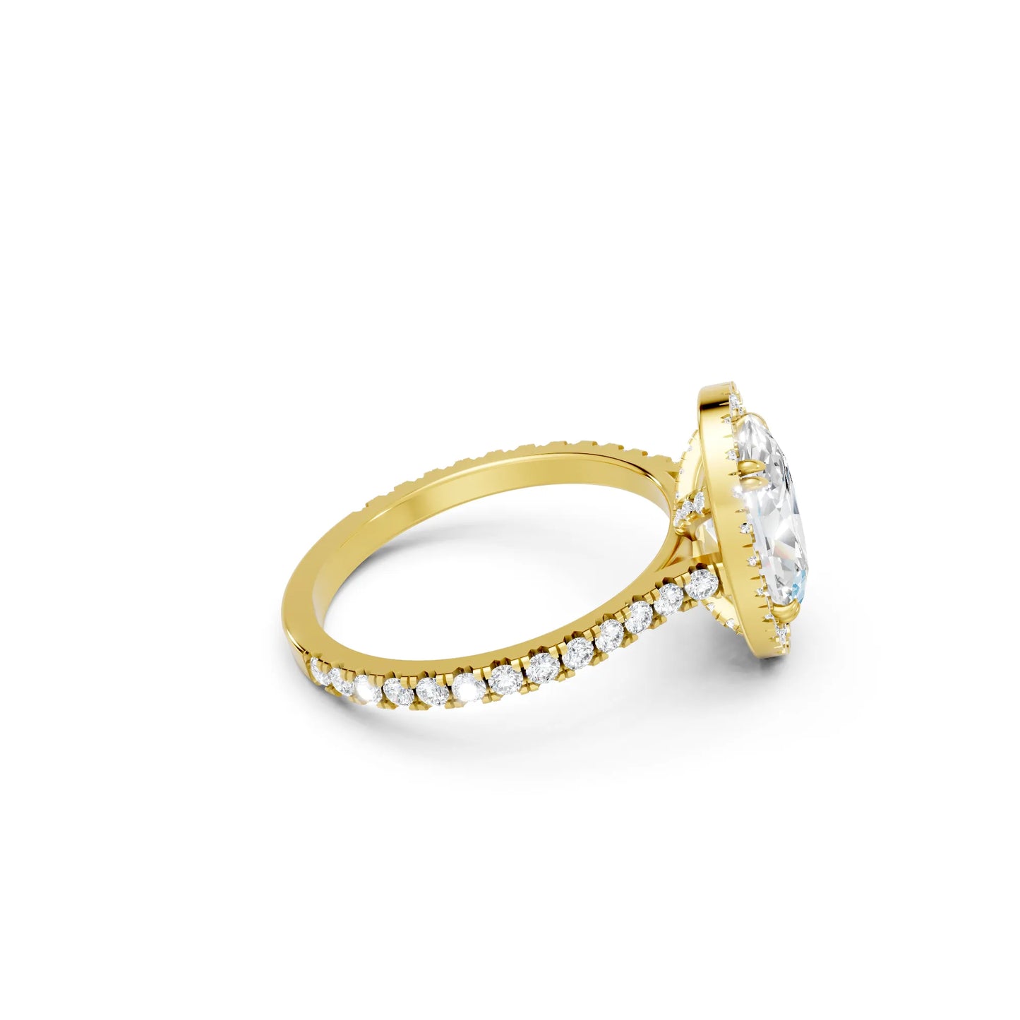 14K Gold Oval Cut Diamond Halo Pave Engagement Ring