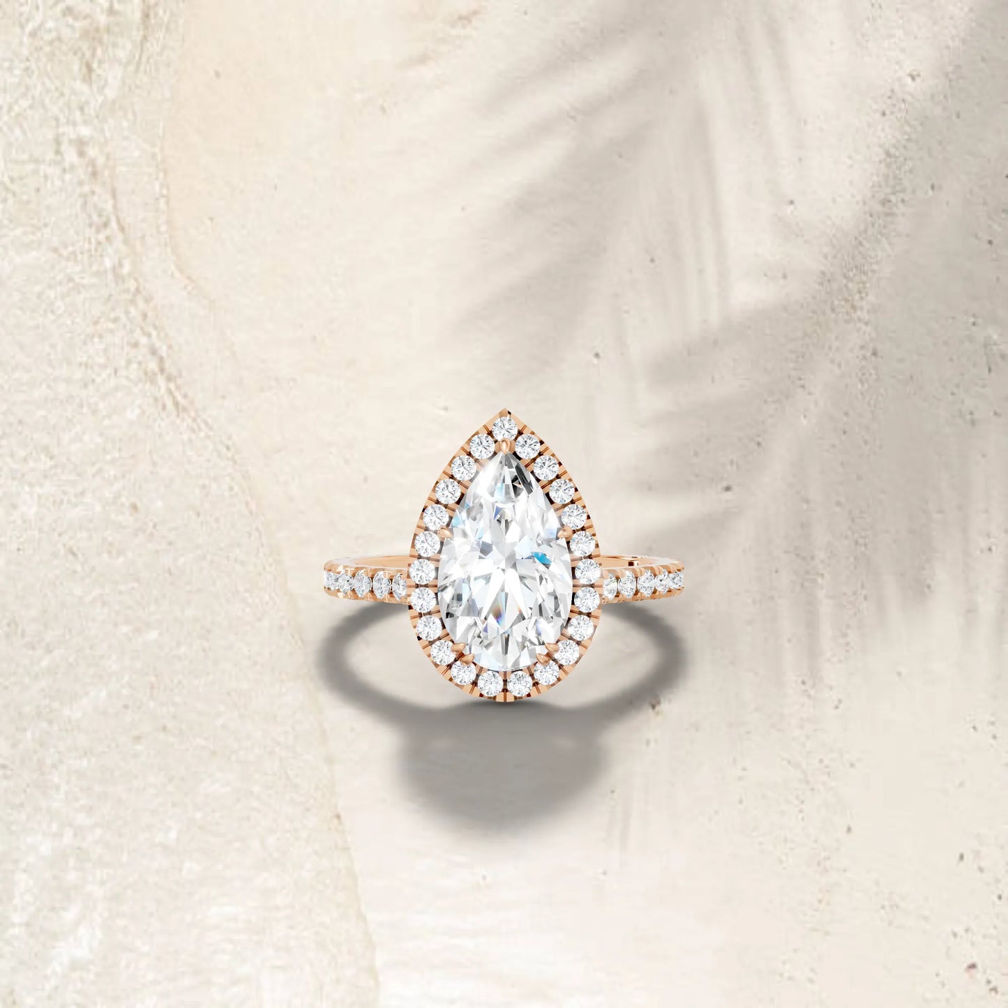 14K Gold Pear Cut Diamond Halo Pave Engagement Ring