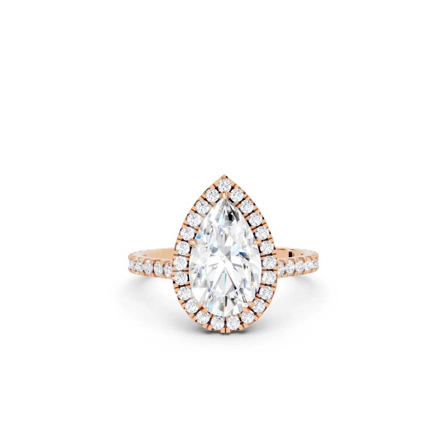 14K Gold Pear Cut Diamond Halo Pave Engagement Ring