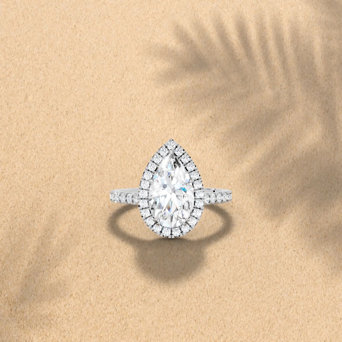 14K Gold Pear Cut Diamond Halo Pave Engagement Ring