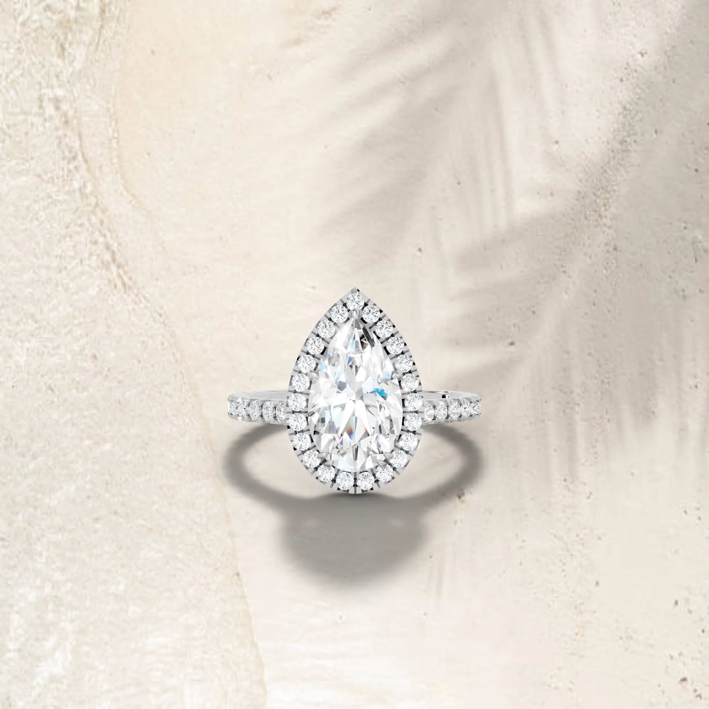 14K Gold Pear Cut Diamond Halo Pave Engagement Ring