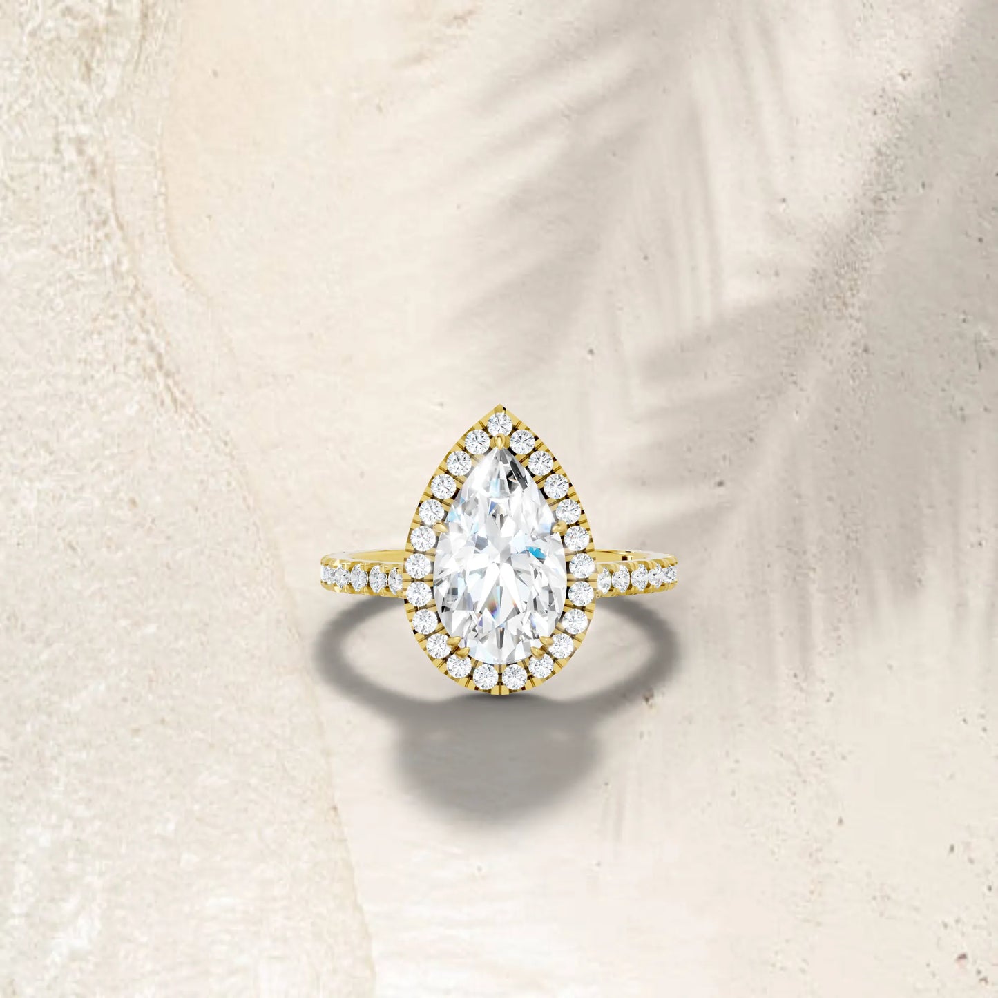14K Gold Pear Cut Diamond Halo Pave Engagement Ring