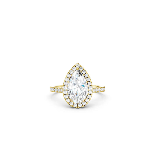 14K Gold Pear Cut Diamond Halo Pave Engagement Ring