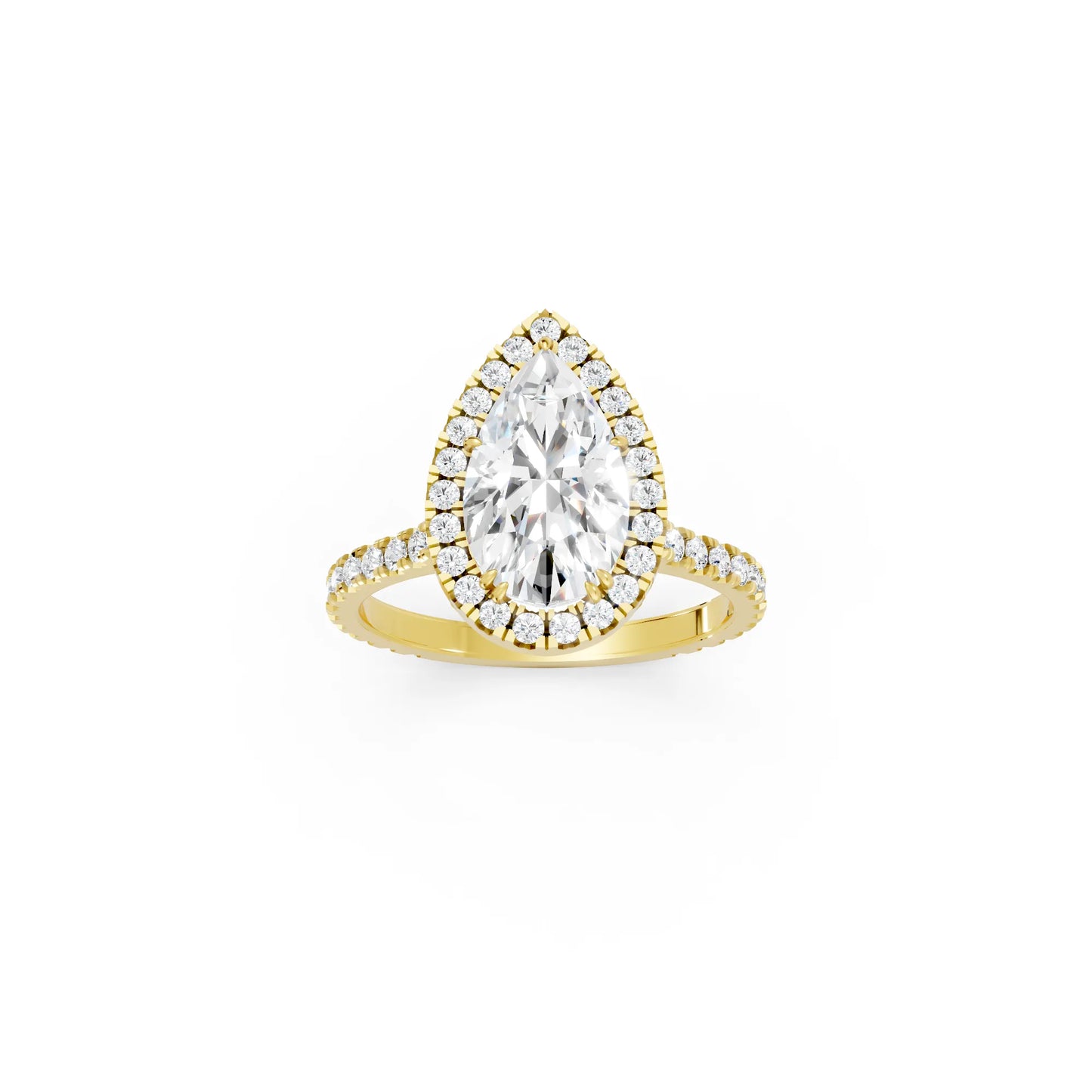 14K Gold Pear Cut Diamond Halo Pave Engagement Ring