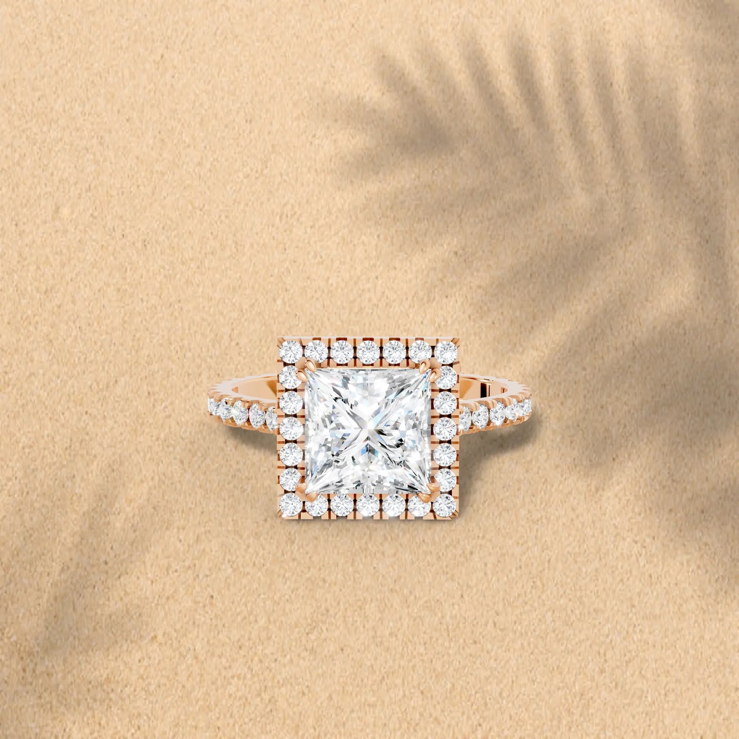 14K Gold Princess Cut Diamond Halo Pave Engagement Ring
