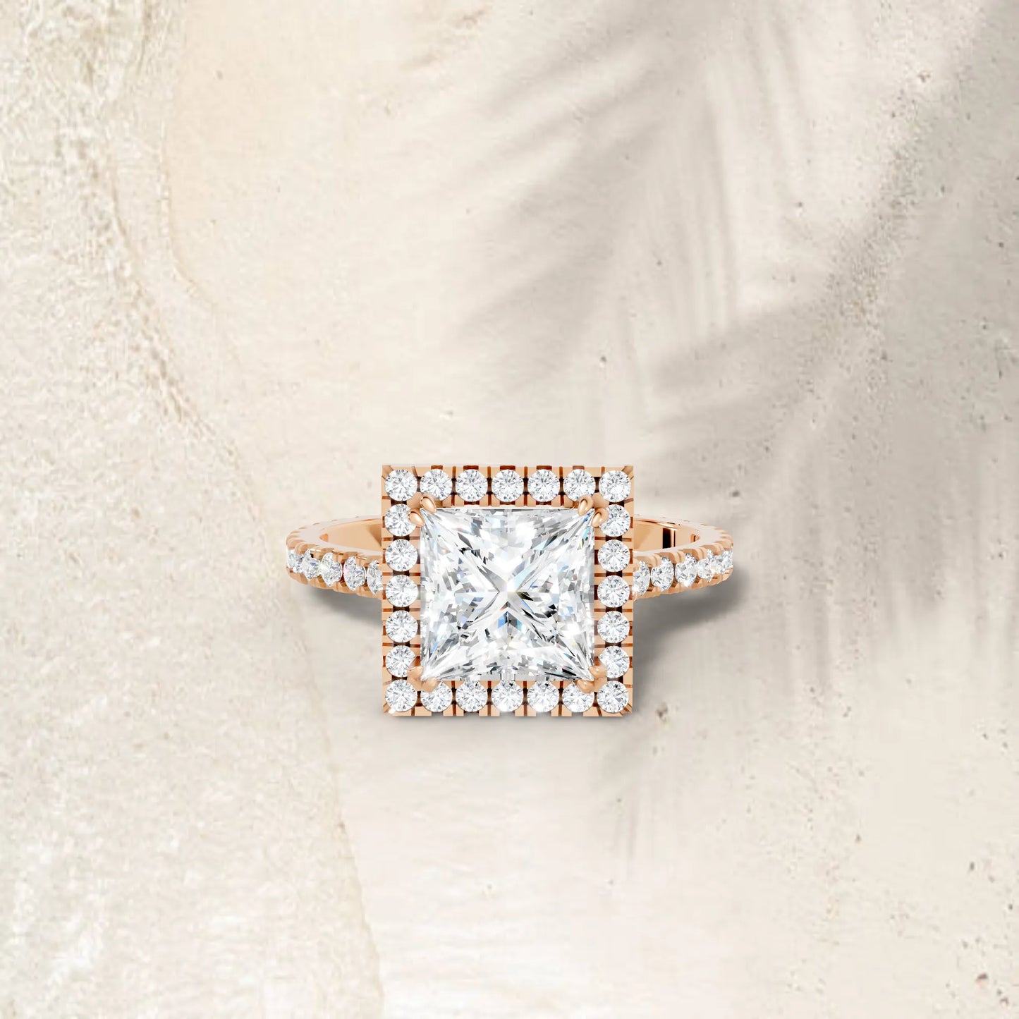 14K Gold Princess Cut Diamond Halo Pave Engagement Ring