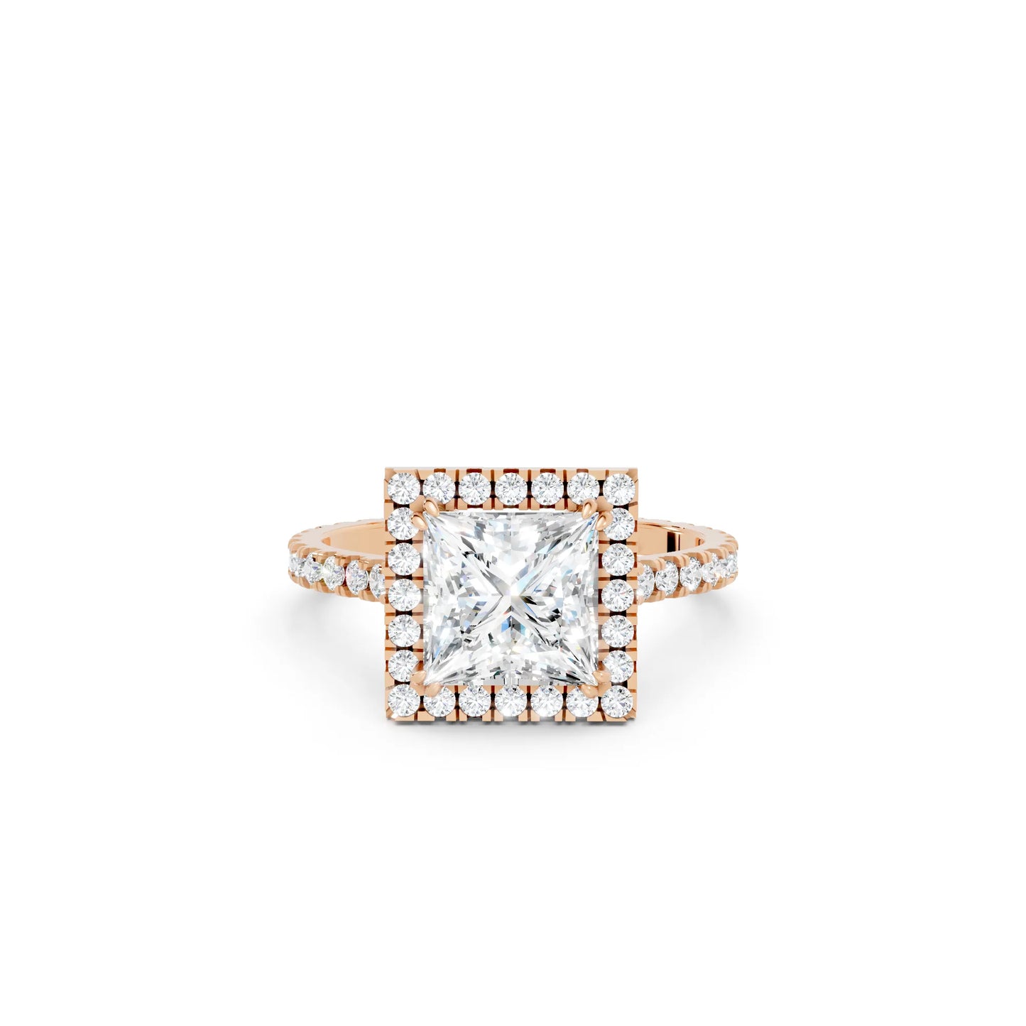 14K Gold Princess Cut Diamond Halo Pave Engagement Ring