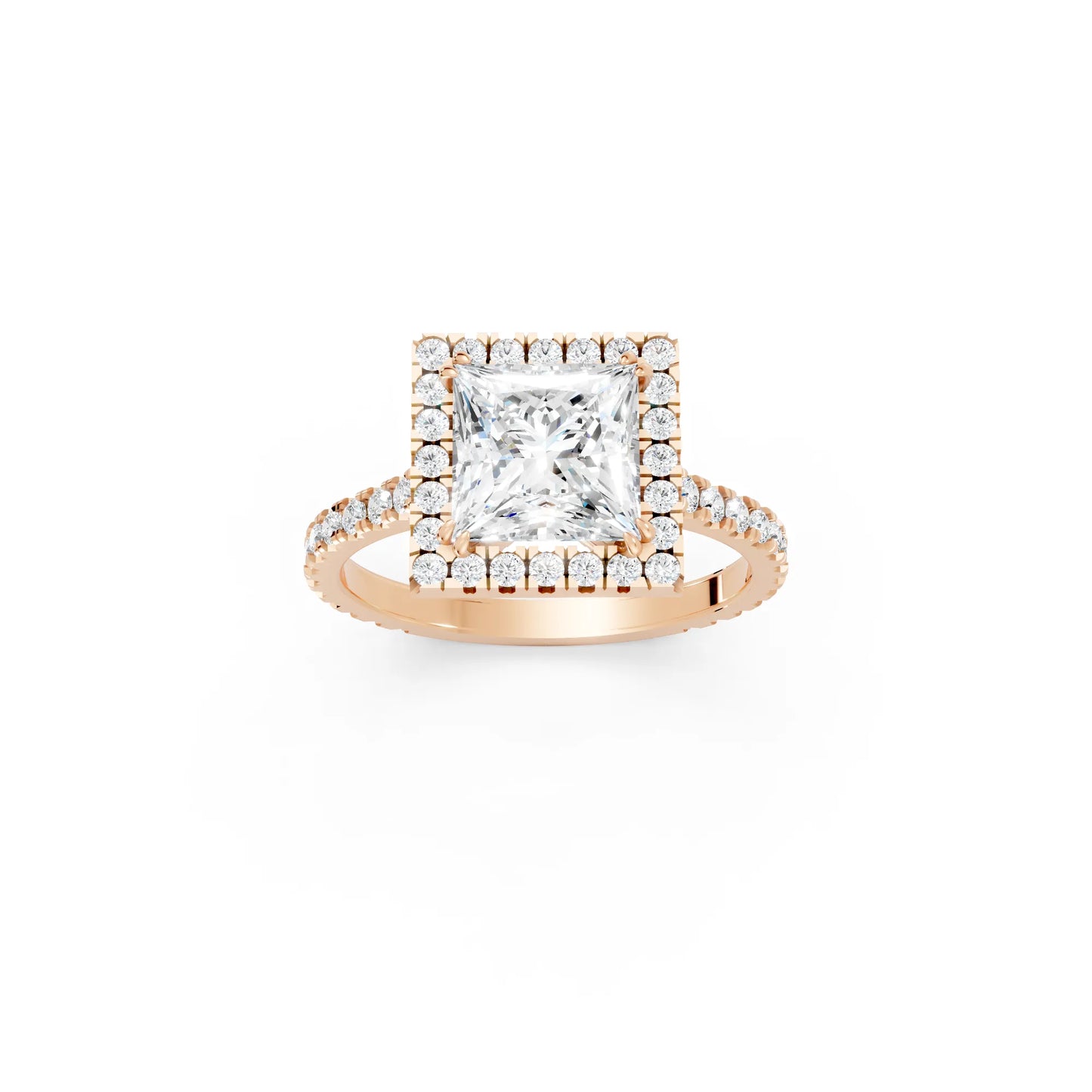 14K Gold Princess Cut Diamond Halo Pave Engagement Ring