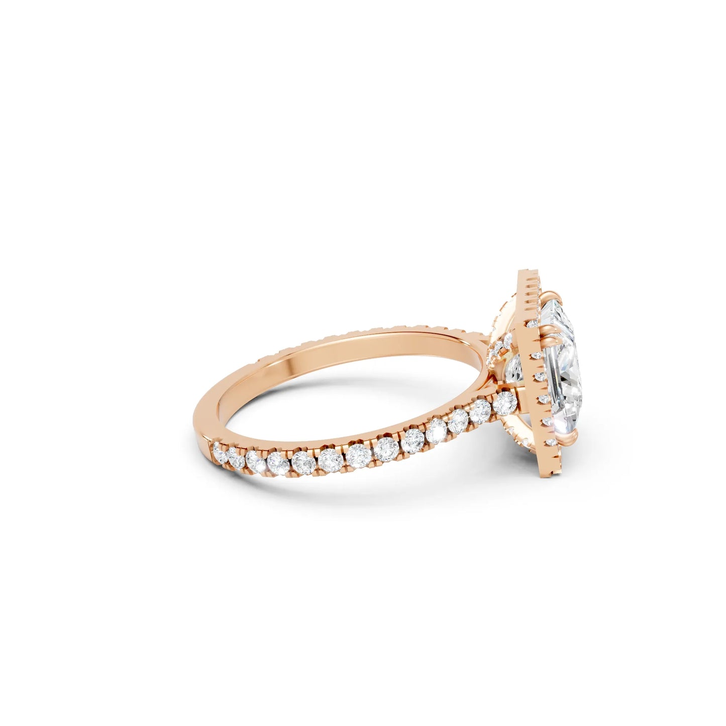 14K Gold Princess Cut Diamond Halo Pave Engagement Ring