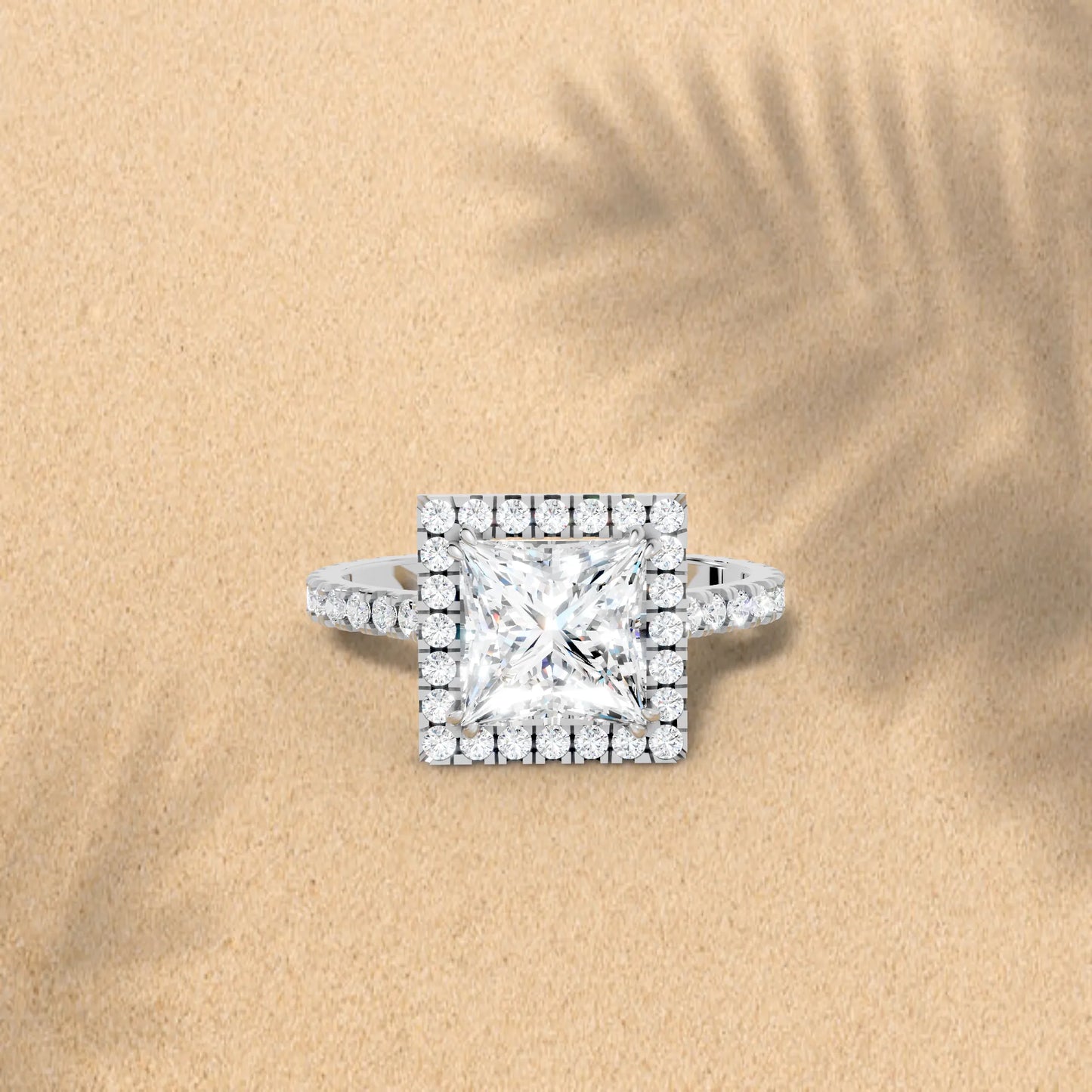 14K Gold Princess Cut Diamond Halo Pave Engagement Ring