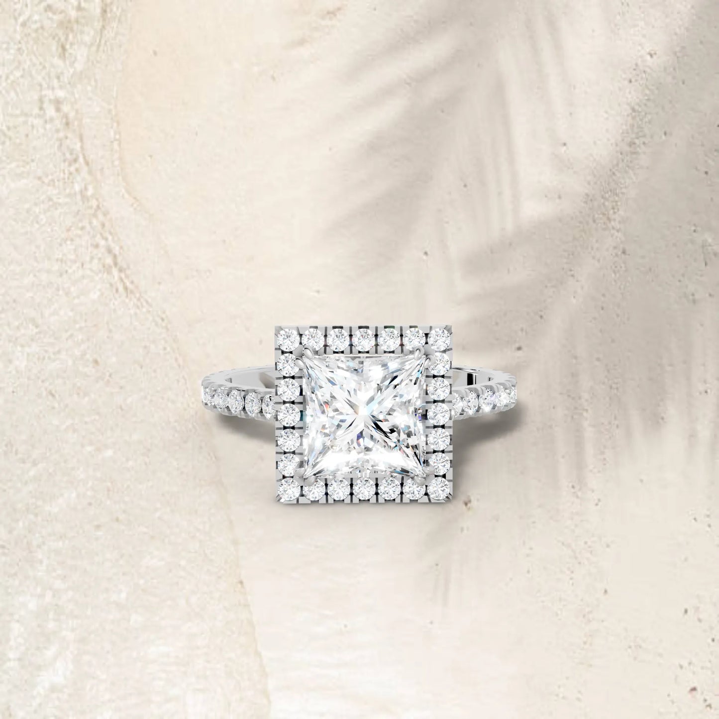14K Gold Princess Cut Diamond Halo Pave Engagement Ring
