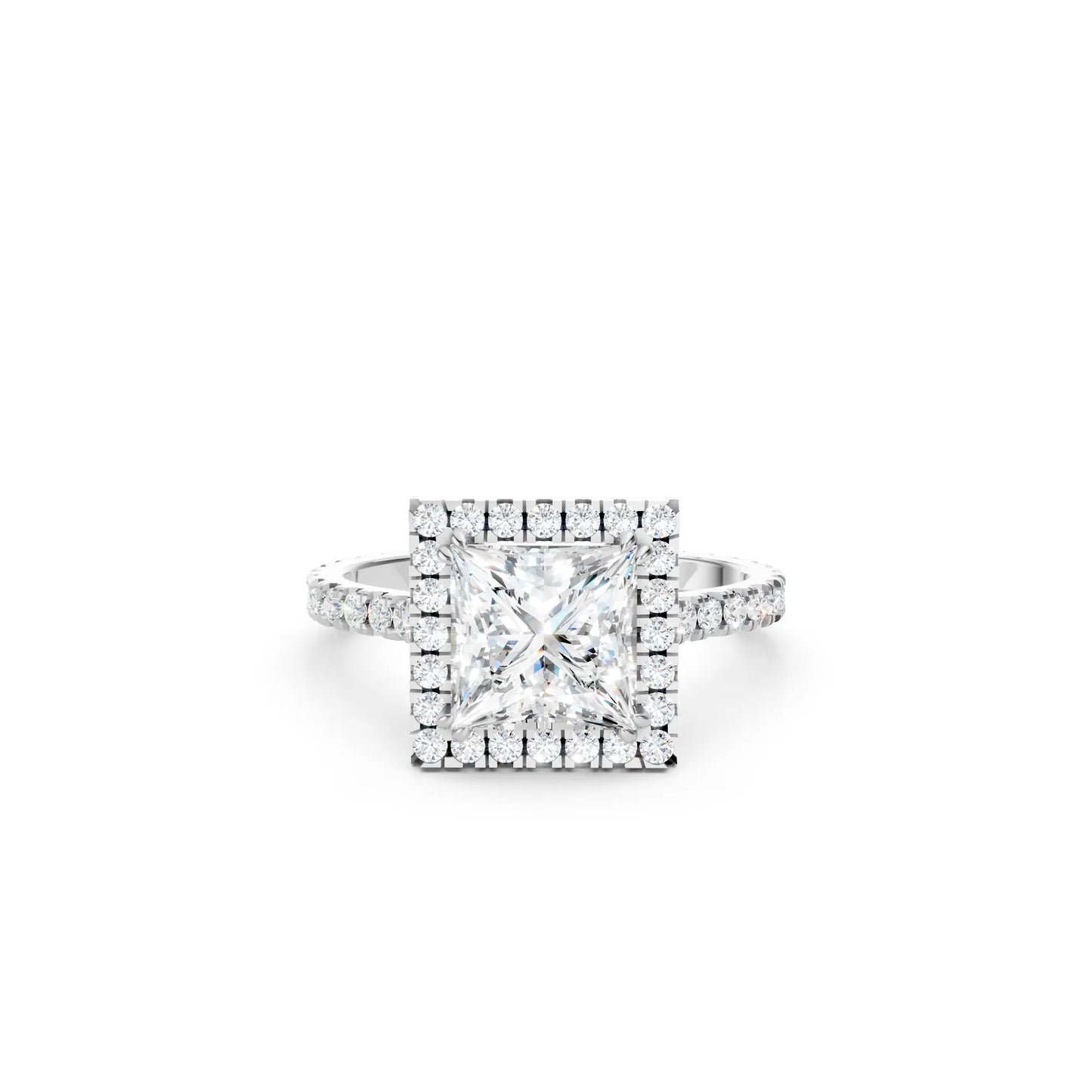 14K Gold Princess Cut Diamond Halo Pave Engagement Ring