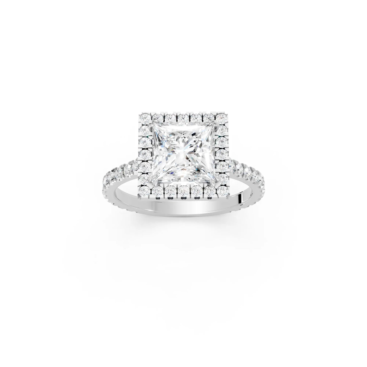 14K Gold Princess Cut Diamond Halo Pave Engagement Ring