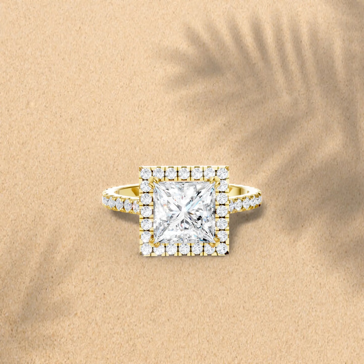 14K Gold Princess Cut Diamond Halo Pave Engagement Ring