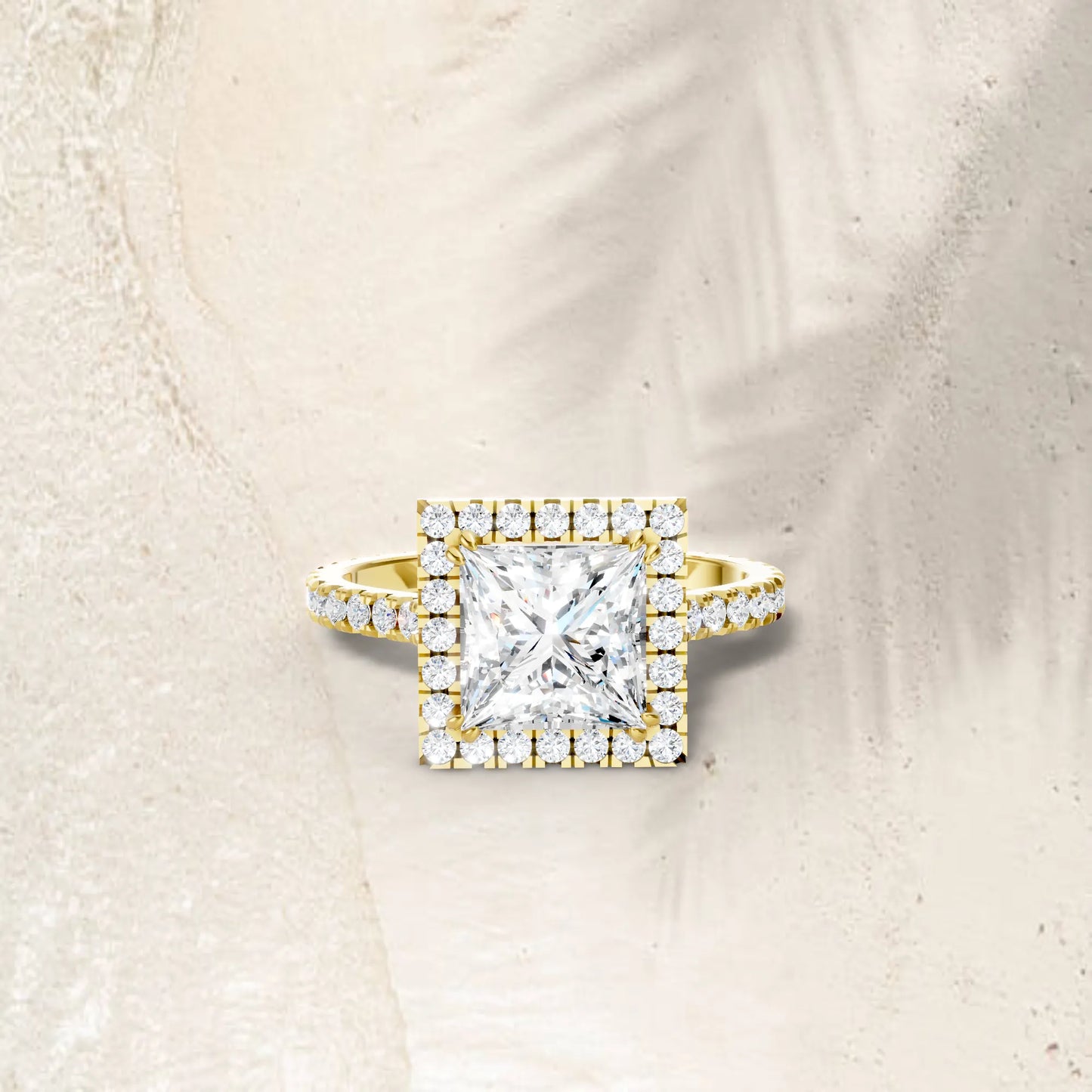 14K Gold Princess Cut Diamond Halo Pave Engagement Ring