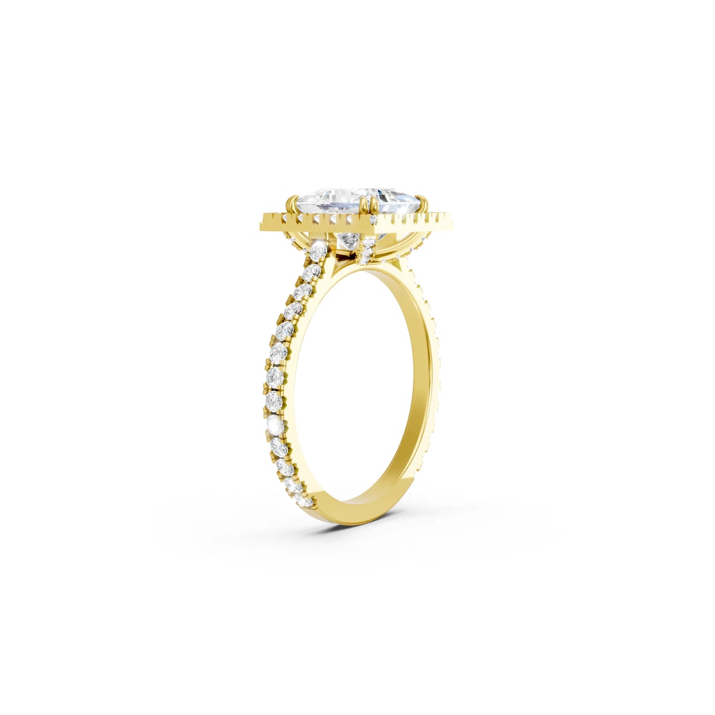 14K Gold Princess Cut Diamond Halo Pave Engagement Ring