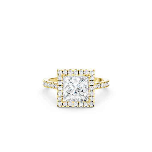 14K Gold Princess Cut Diamond Halo Pave Engagement Ring