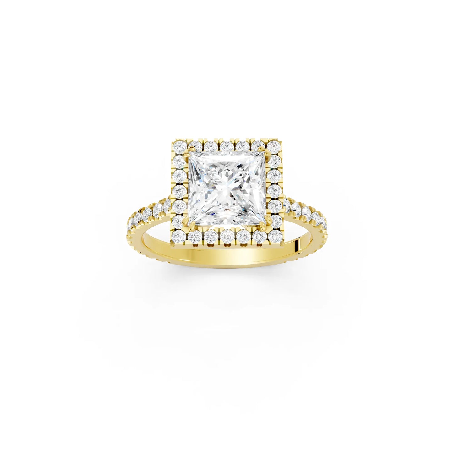 14K Gold Princess Cut Diamond Halo Pave Engagement Ring