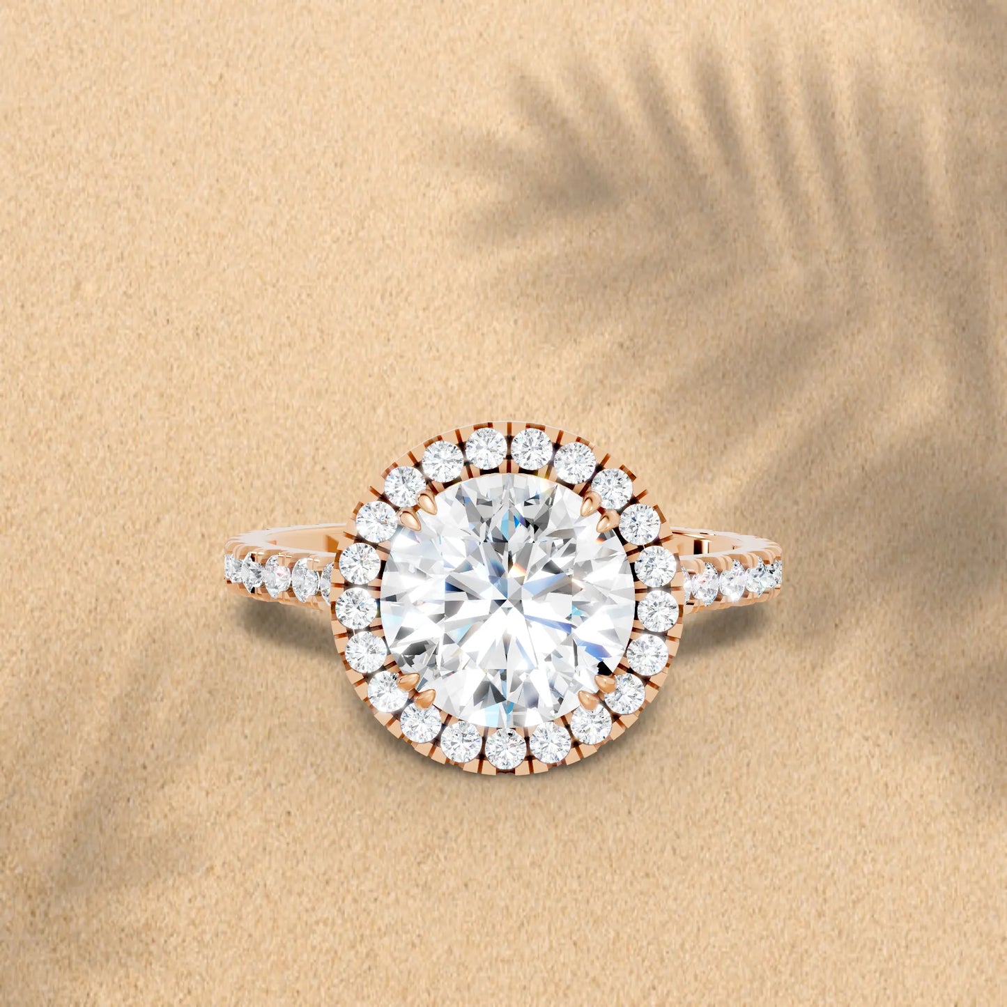 14K Gold Round Cut Diamond Halo Pave Engagement Ring