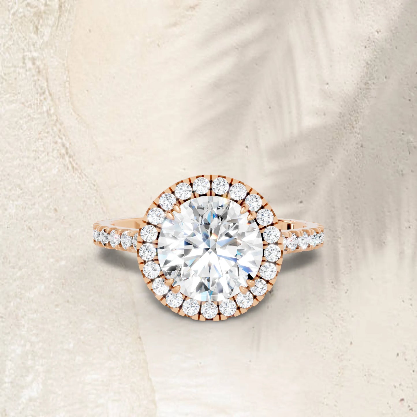 14K Gold Round Cut Diamond Halo Pave Engagement Ring