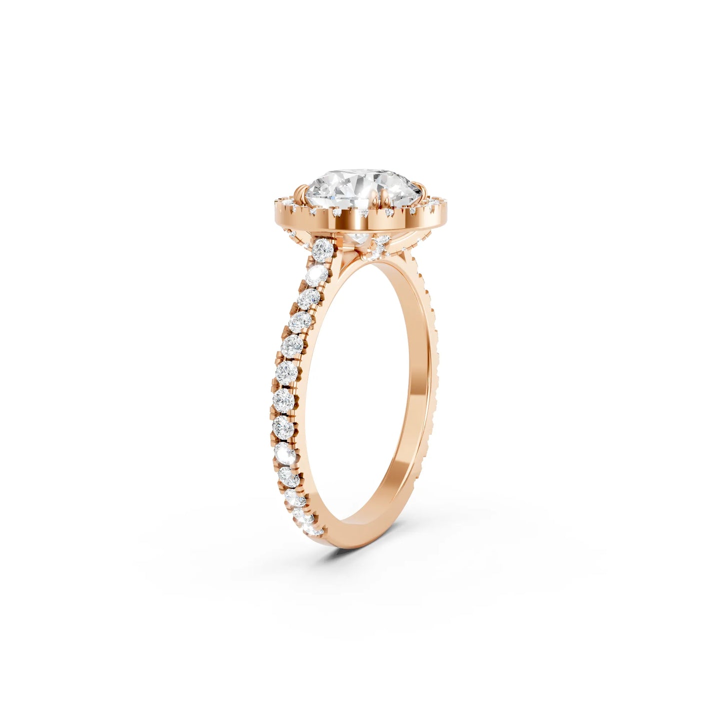 14K Gold Round Cut Diamond Halo Pave Engagement Ring