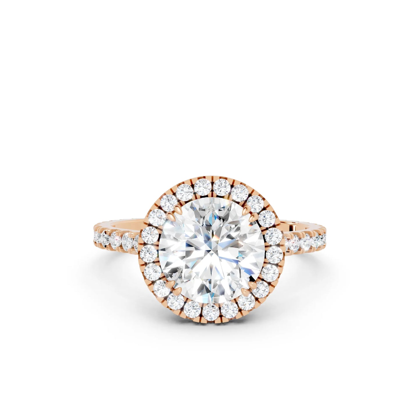 14K Gold Round Cut Diamond Halo Pave Engagement Ring