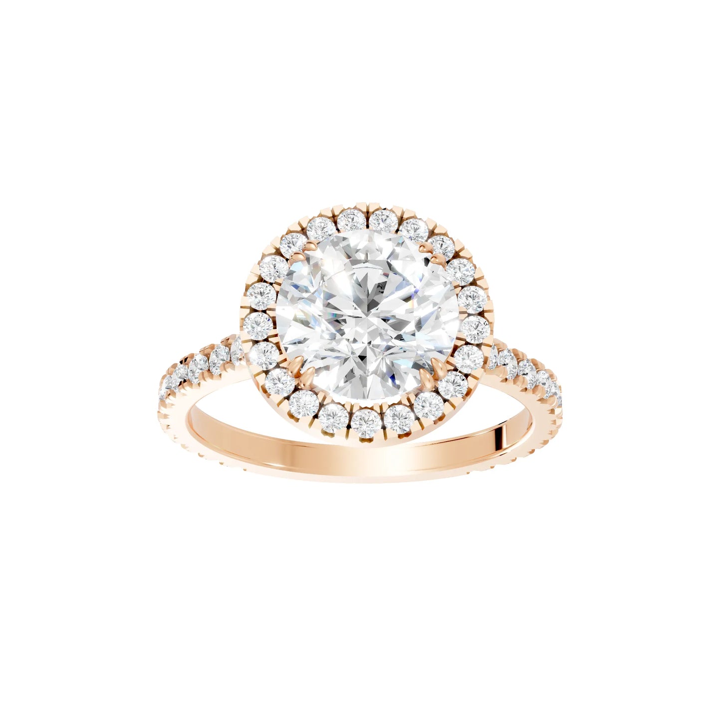 14K Gold Round Cut Diamond Halo Pave Engagement Ring