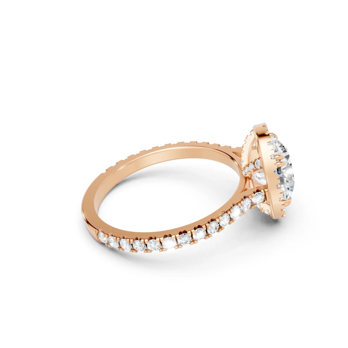 14K Gold Round Cut Diamond Halo Pave Engagement Ring