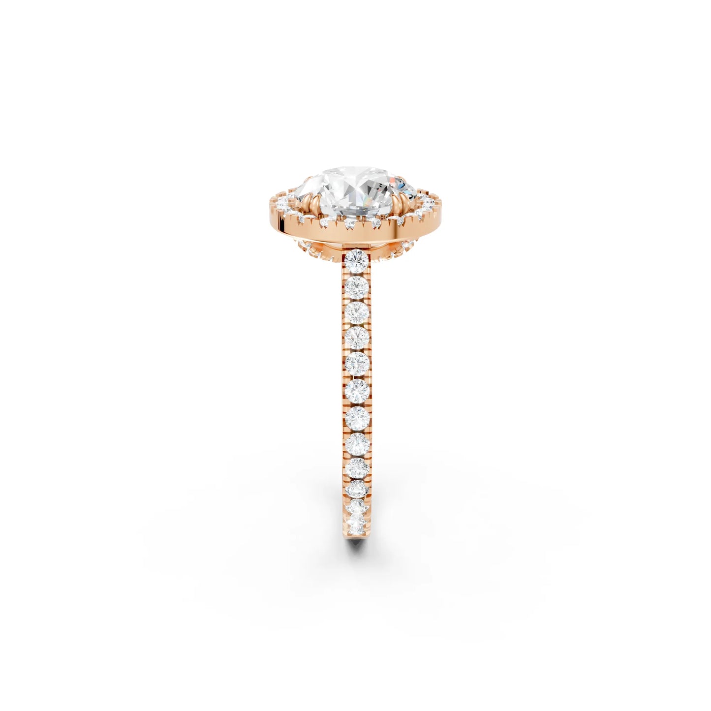 14K Gold Round Cut Diamond Halo Pave Engagement Ring