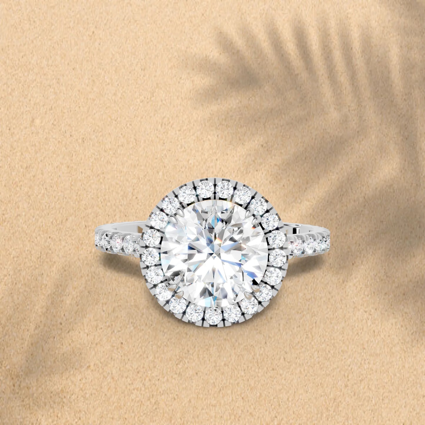 14K Gold Round Cut Diamond Halo Pave Engagement Ring