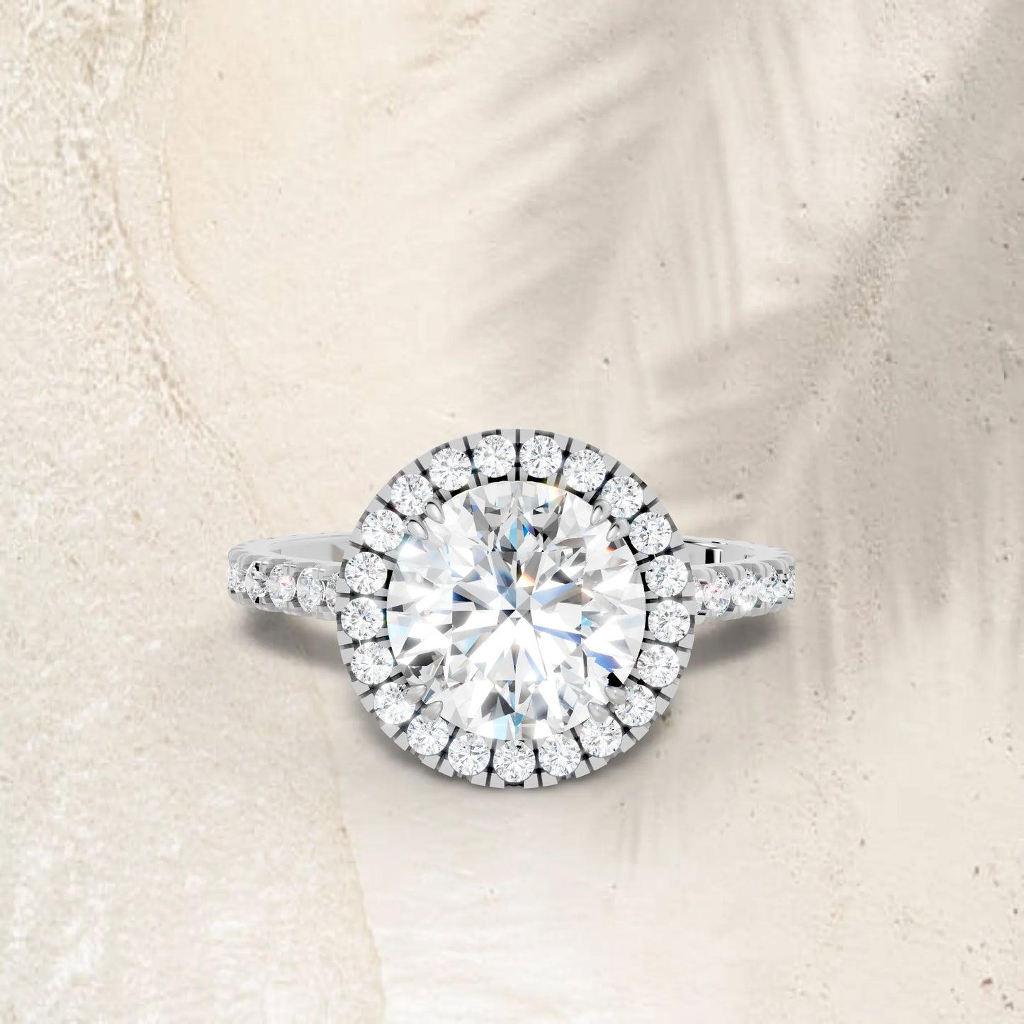 14K Gold Round Cut Diamond Halo Pave Engagement Ring