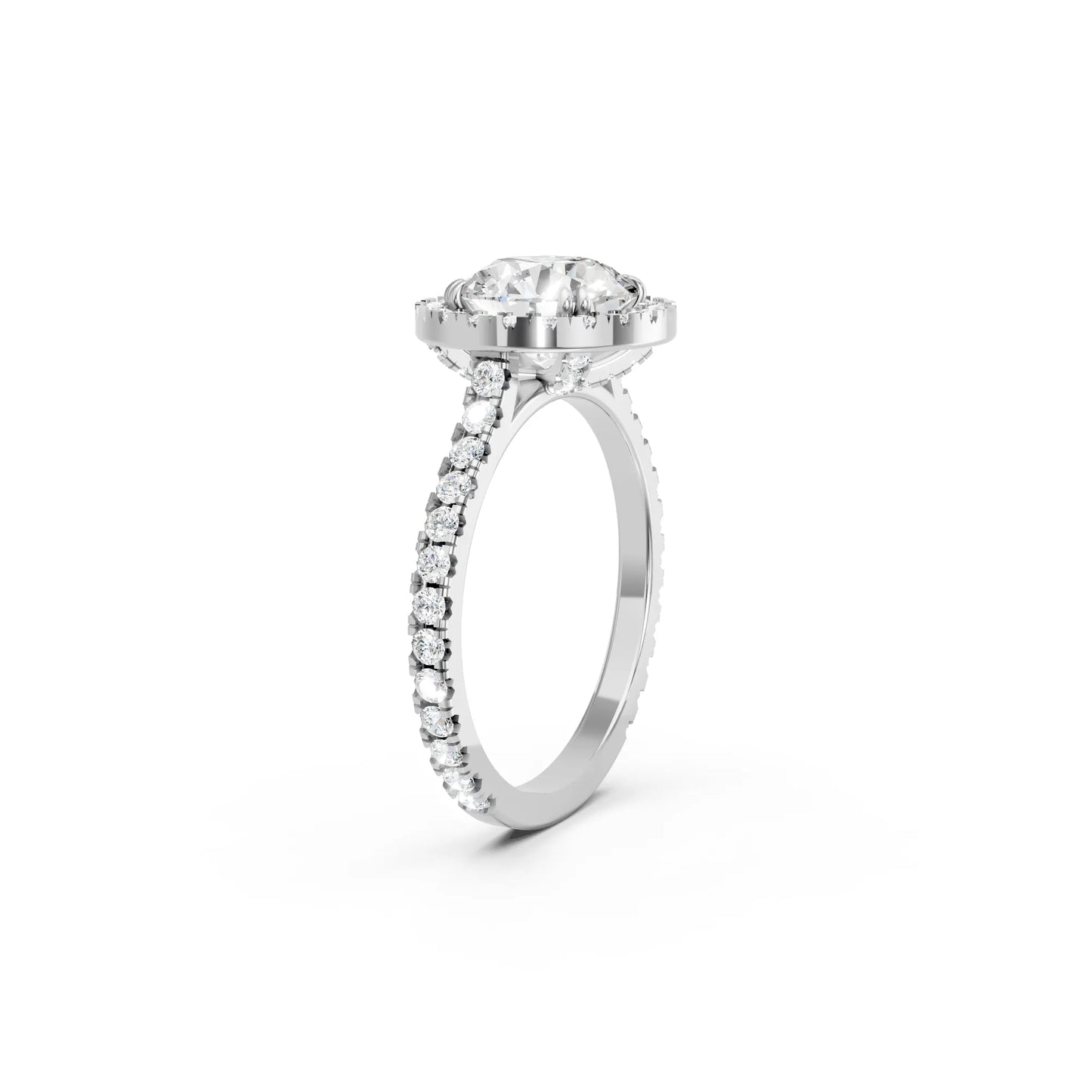 14K Gold Round Cut Diamond Halo Pave Engagement Ring