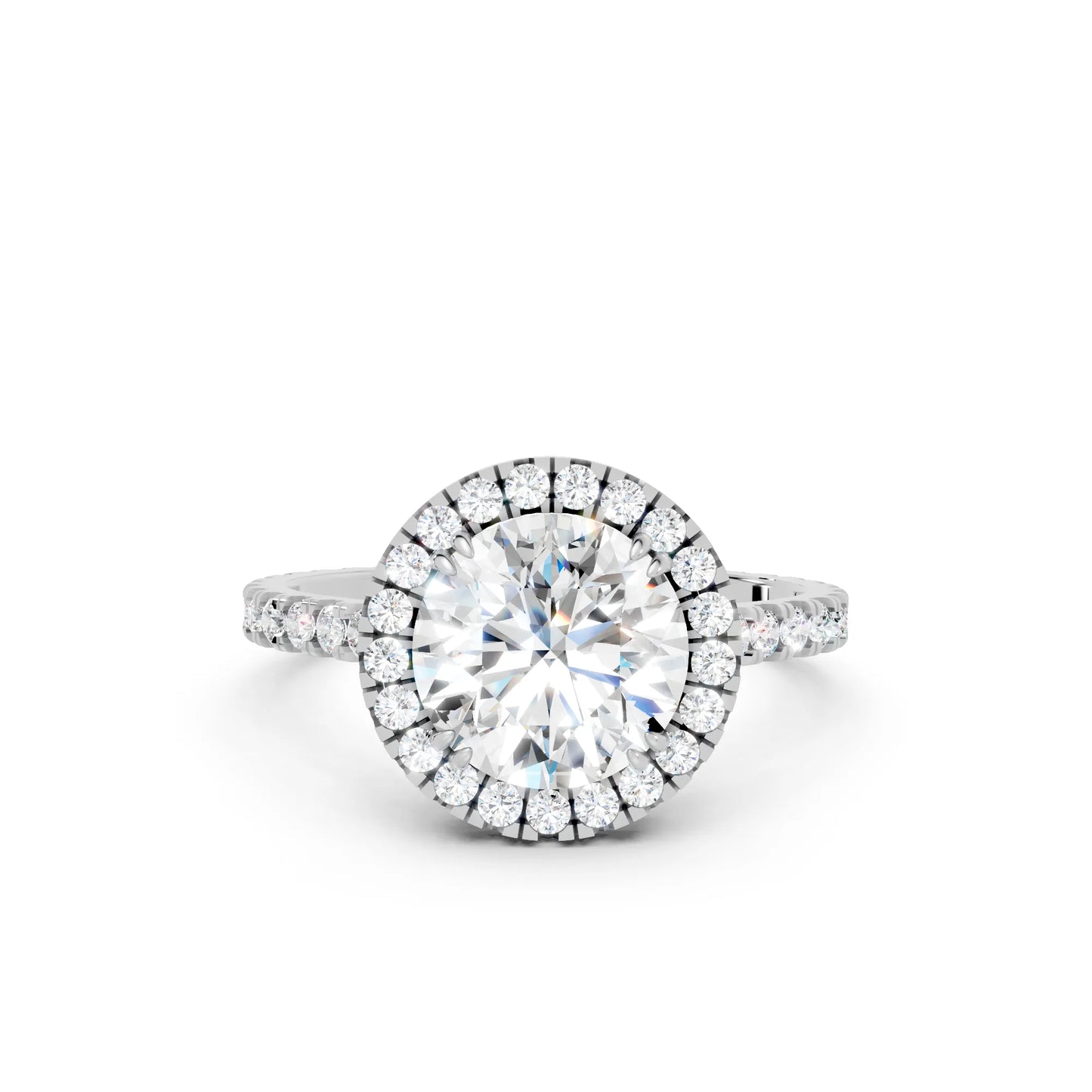 14K Gold Round Cut Diamond Halo Pave Engagement Ring