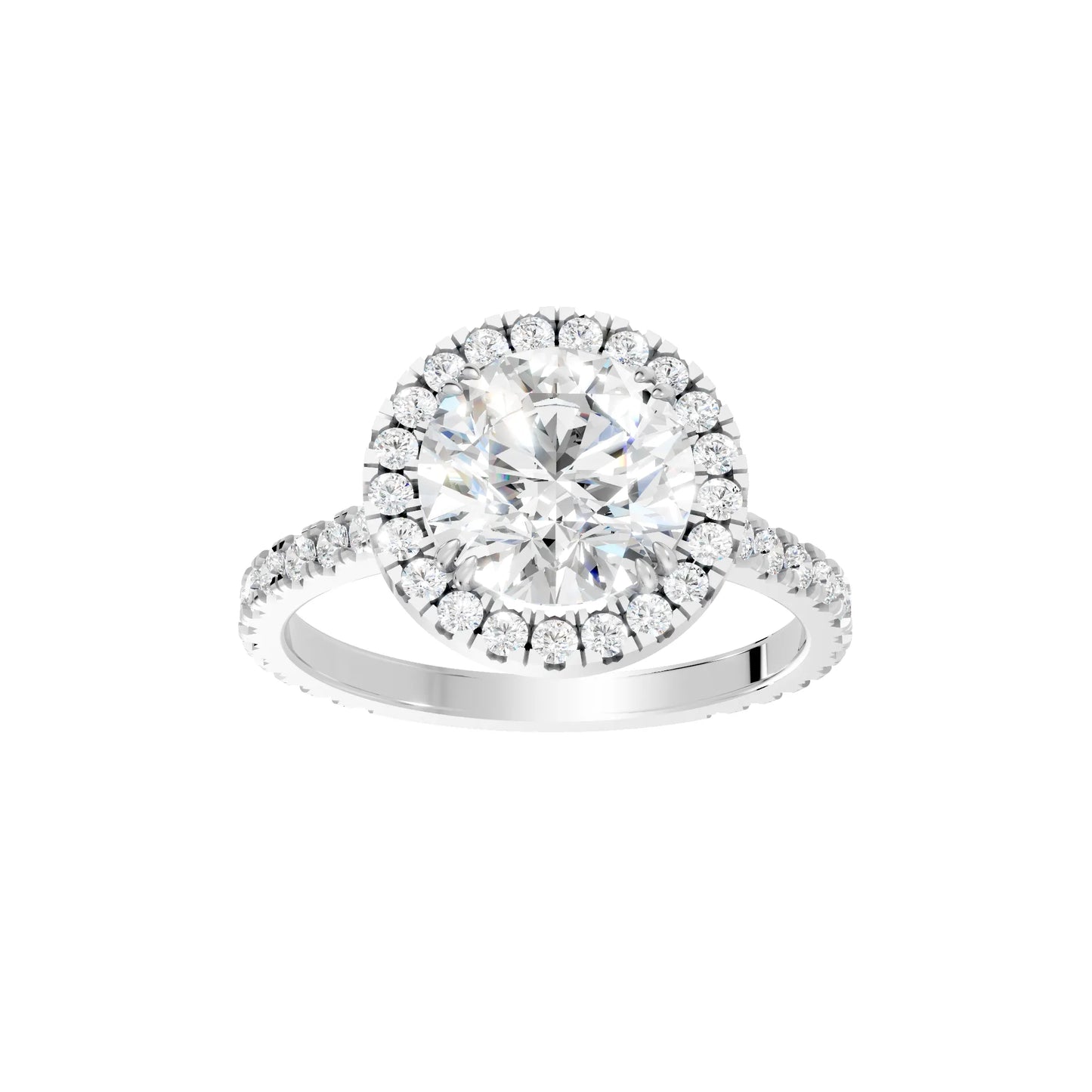 14K Gold Round Cut Diamond Halo Pave Engagement Ring