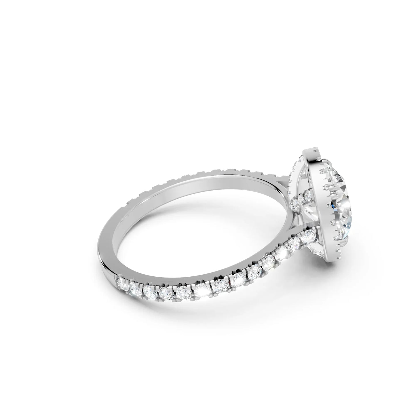 14K Gold Round Cut Diamond Halo Pave Engagement Ring