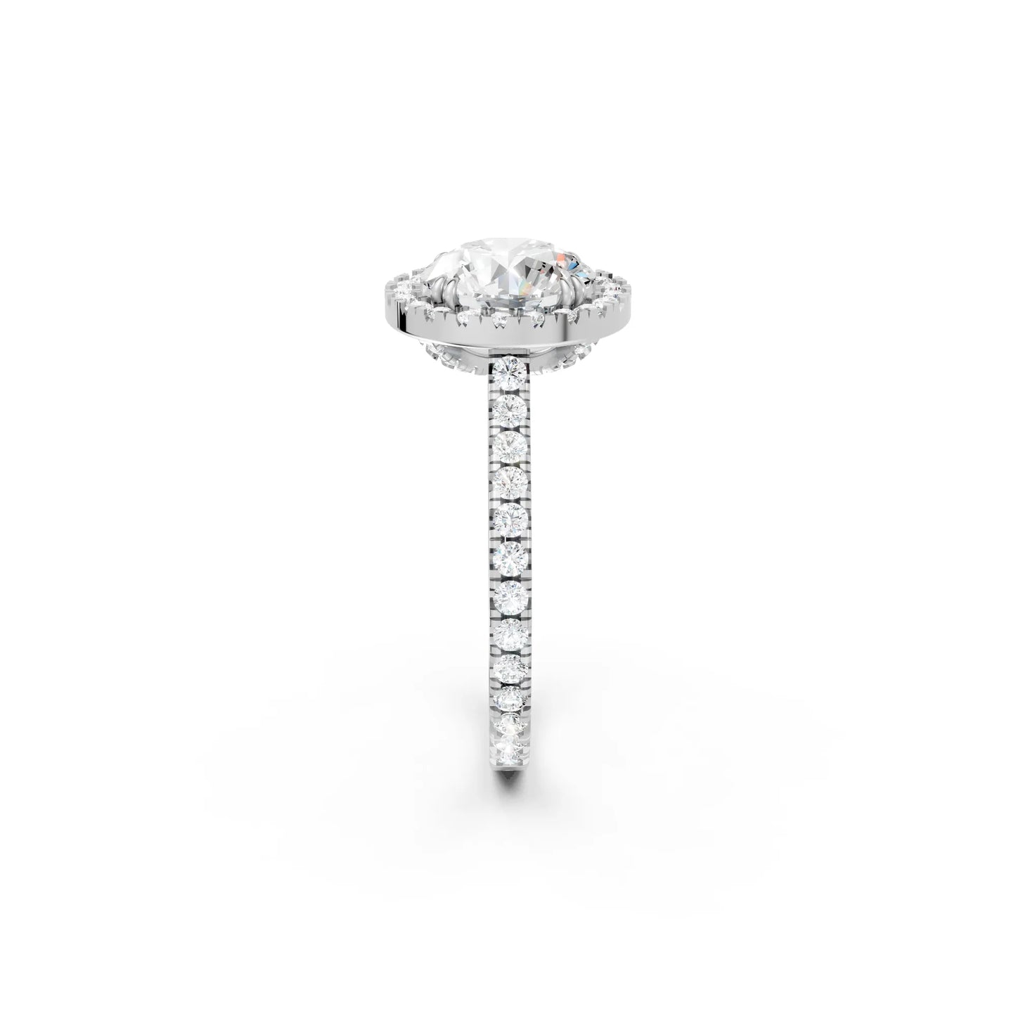 14K Gold Round Cut Diamond Halo Pave Engagement Ring