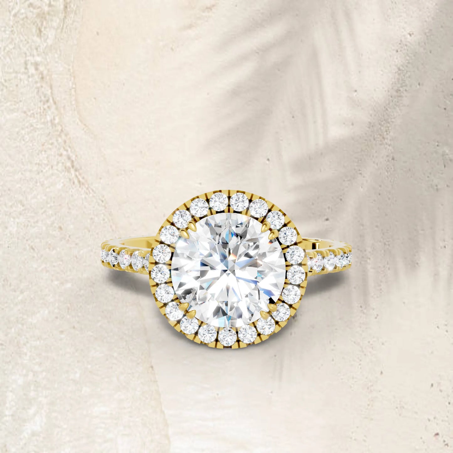 14K Gold Round Cut Diamond Halo Pave Engagement Ring
