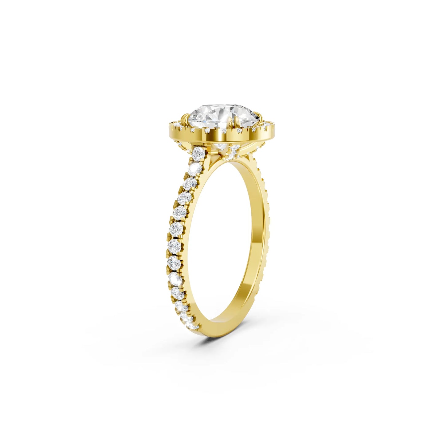 14K Gold Round Cut Diamond Halo Pave Engagement Ring