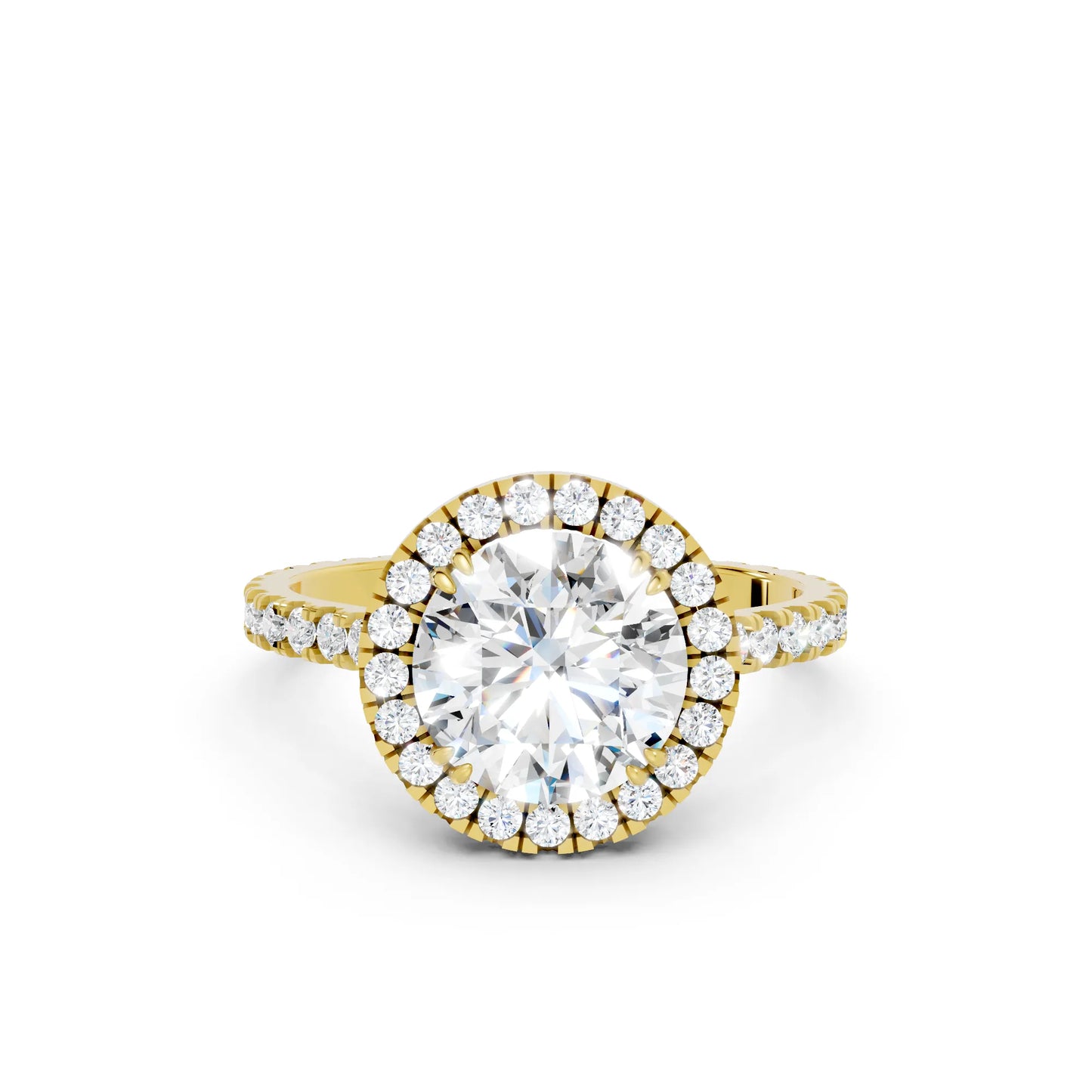 14K Gold Round Cut Diamond Halo Pave Engagement Ring