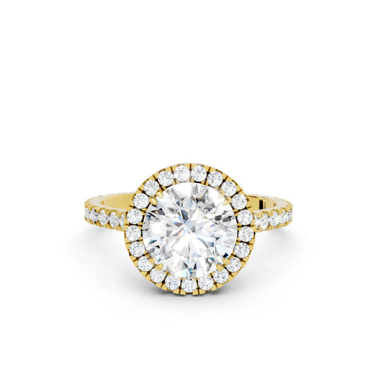 14K Gold Round Cut Diamond Halo Pave Engagement Ring