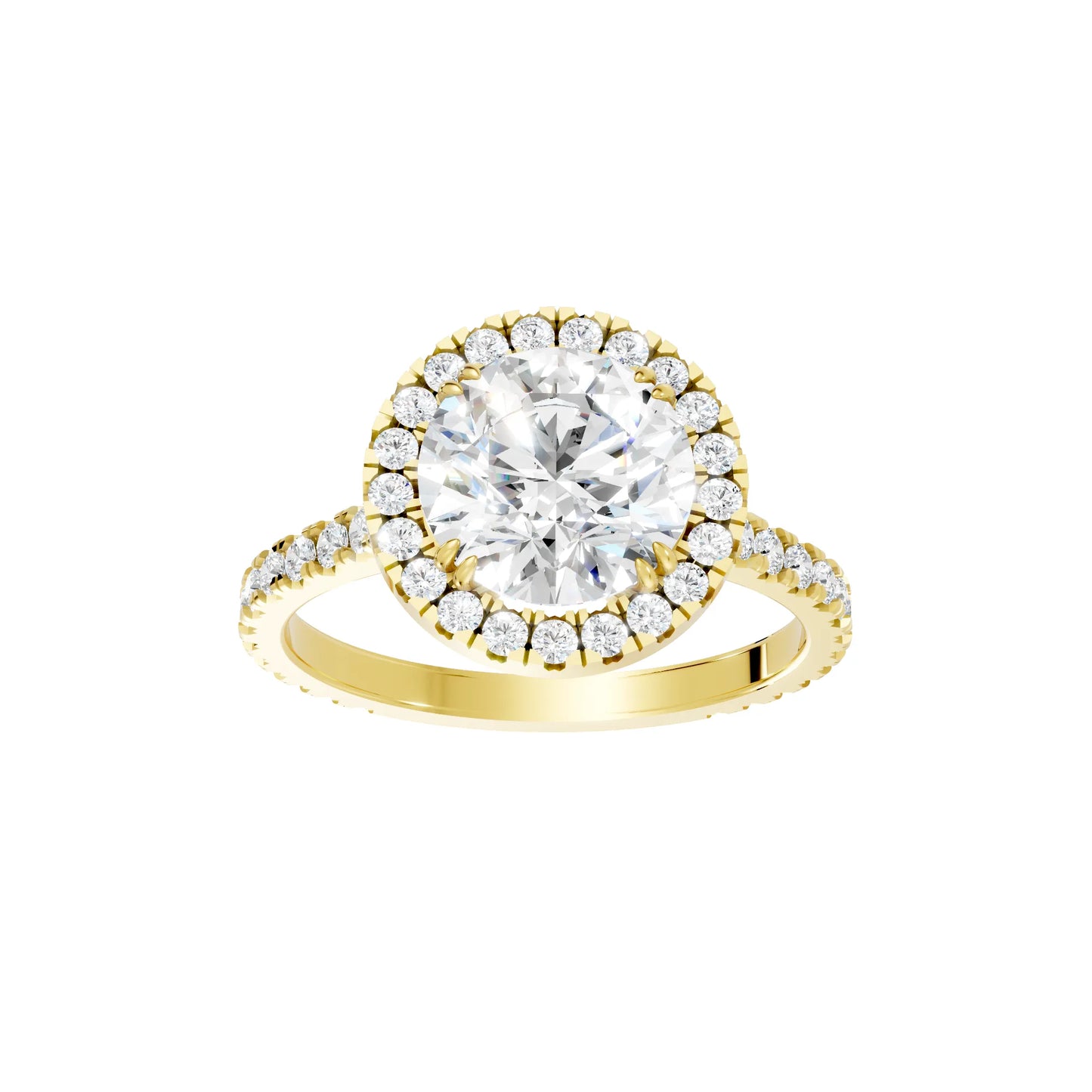 14K Gold Round Cut Diamond Halo Pave Engagement Ring