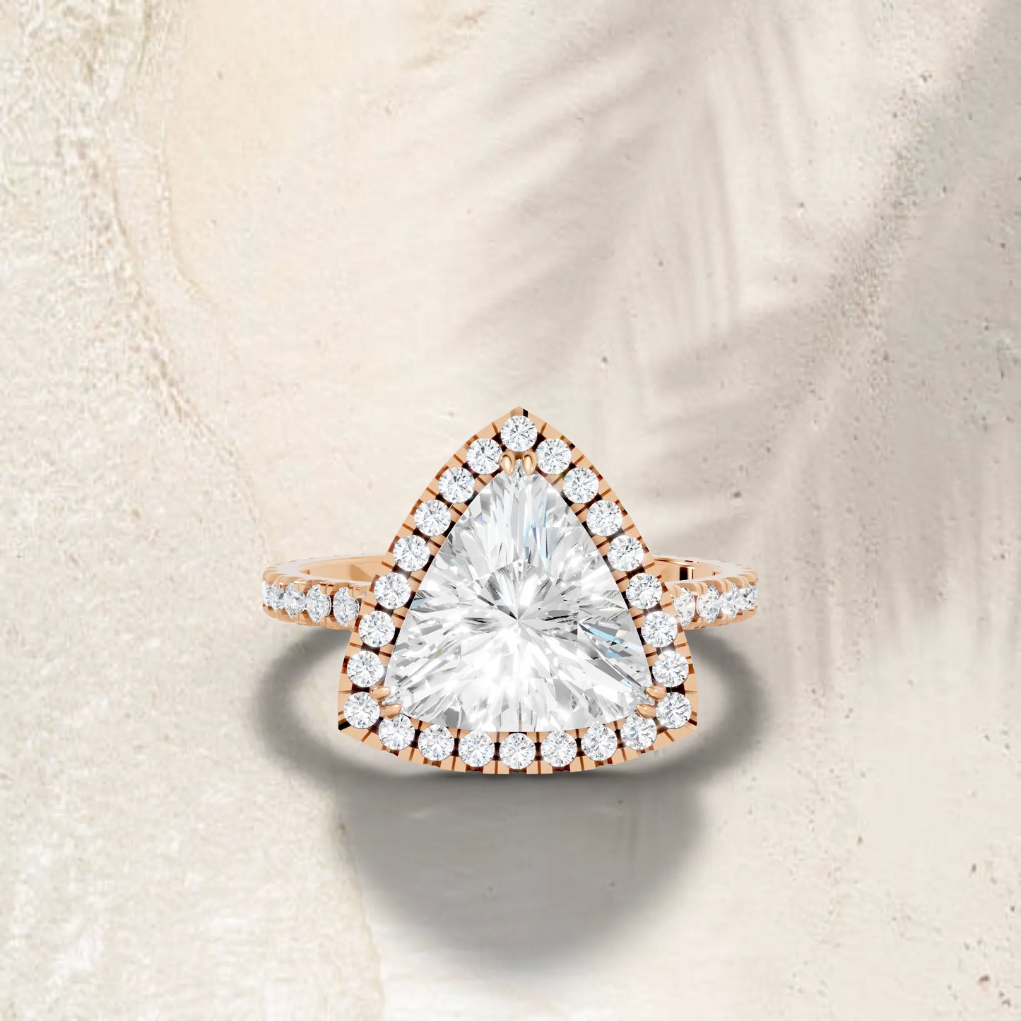 14K Gold Trillion Cut Diamond Halo Pave Engagement Ring