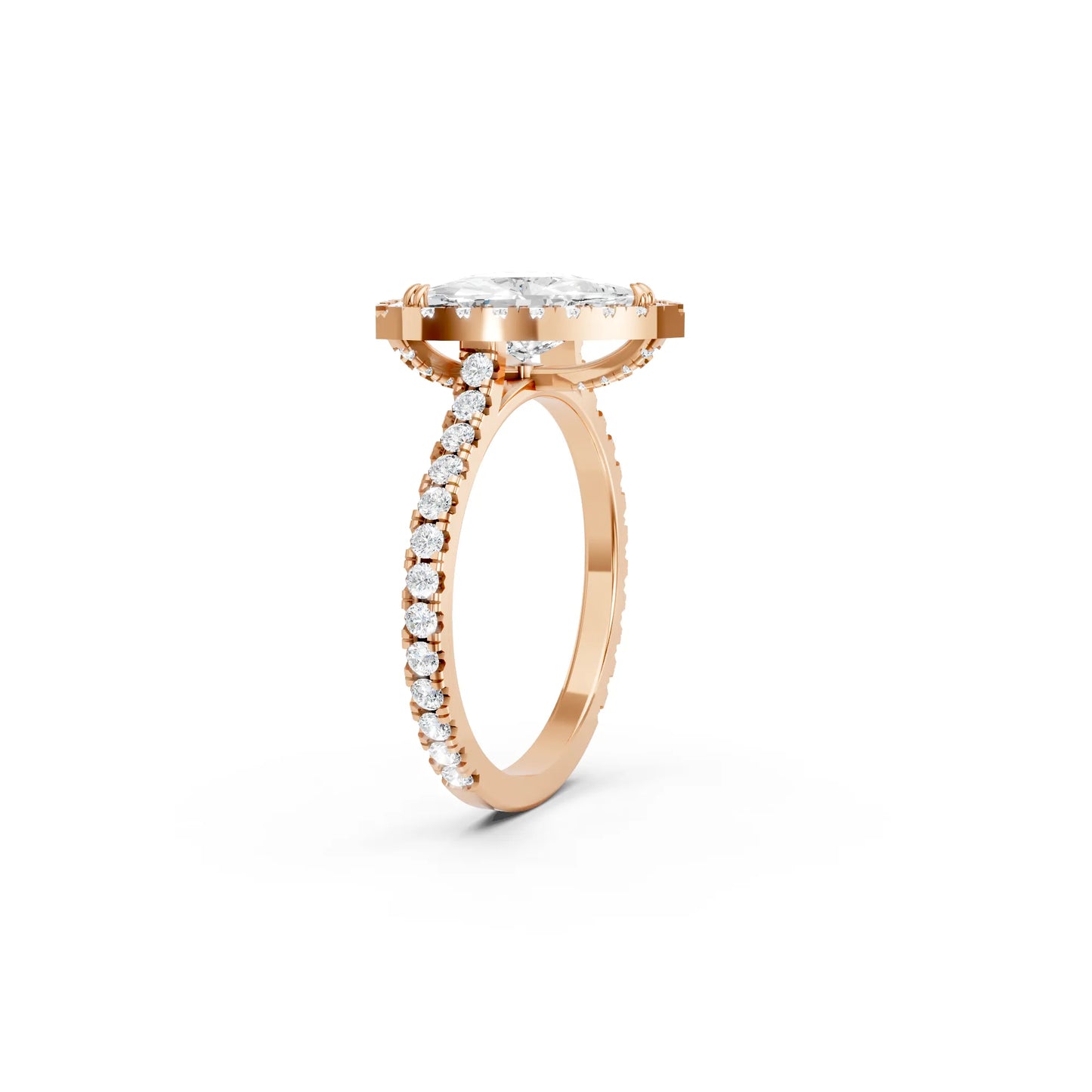14K Gold Trillion Cut Diamond Halo Pave Engagement Ring