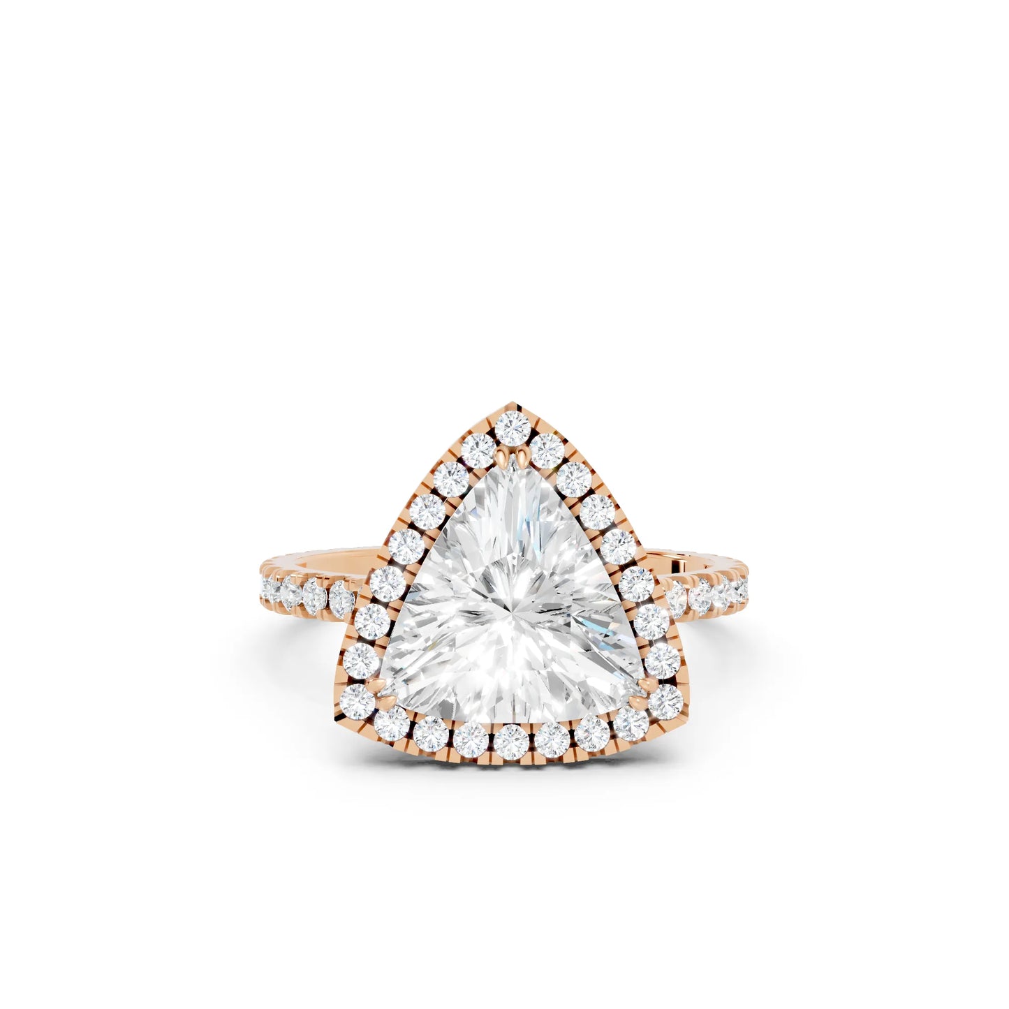 14K Gold Trillion Cut Diamond Halo Pave Engagement Ring