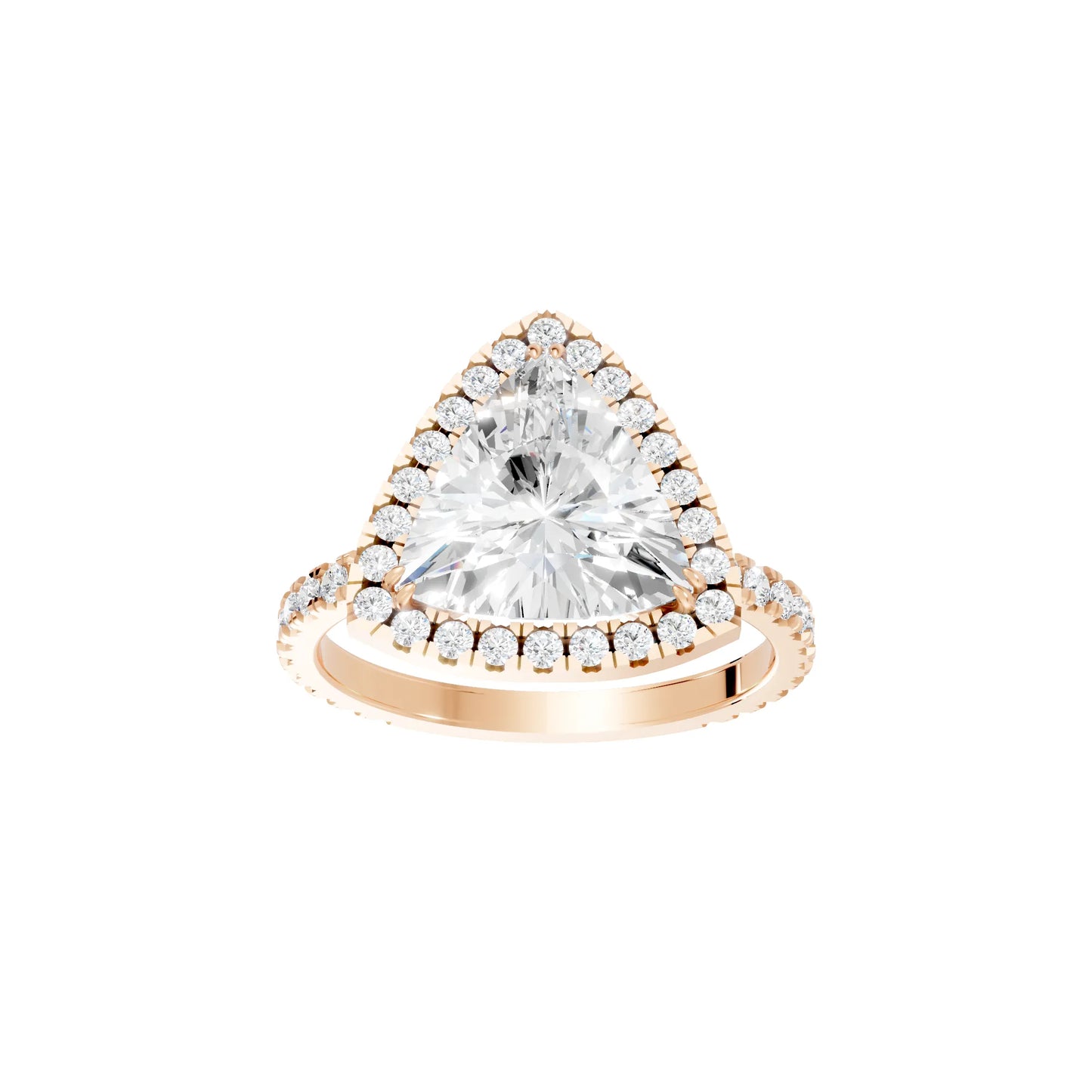 14K Gold Trillion Cut Diamond Halo Pave Engagement Ring