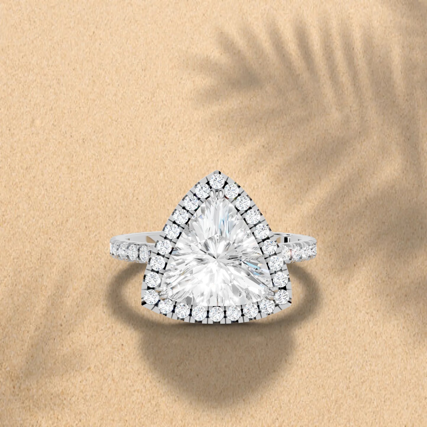 14K Gold Trillion Cut Diamond Halo Pave Engagement Ring
